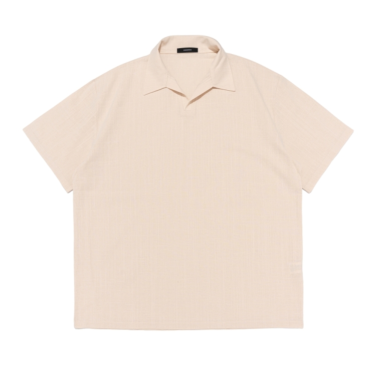 CARGOBROS LINEN OPEN COLLAR SHORT SLEEVE SHIRT (BEIGE)