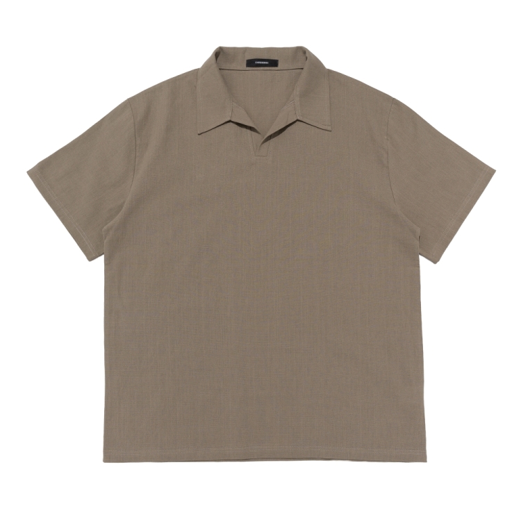 CARGOBROS LINEN OPEN COLLAR SHORT SLEEVE SHIRT (KHAKI)