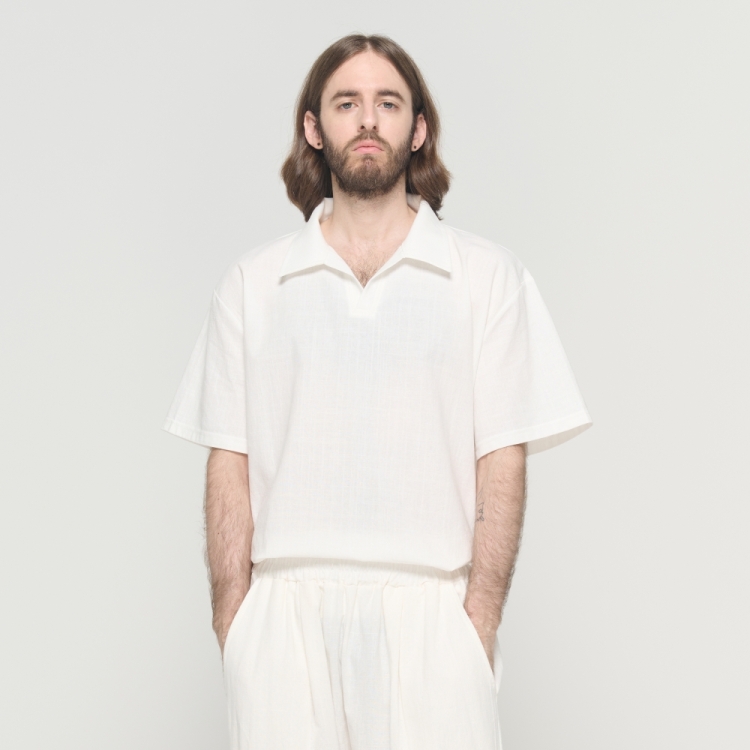 CARGOBROS LINEN OPEN COLLAR SHORT SLEEVE SHIRT (WHITE)